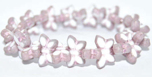 Table Cut Butterfly Beads, White Luster Lila (02010-14494), Glass, Czech Republic