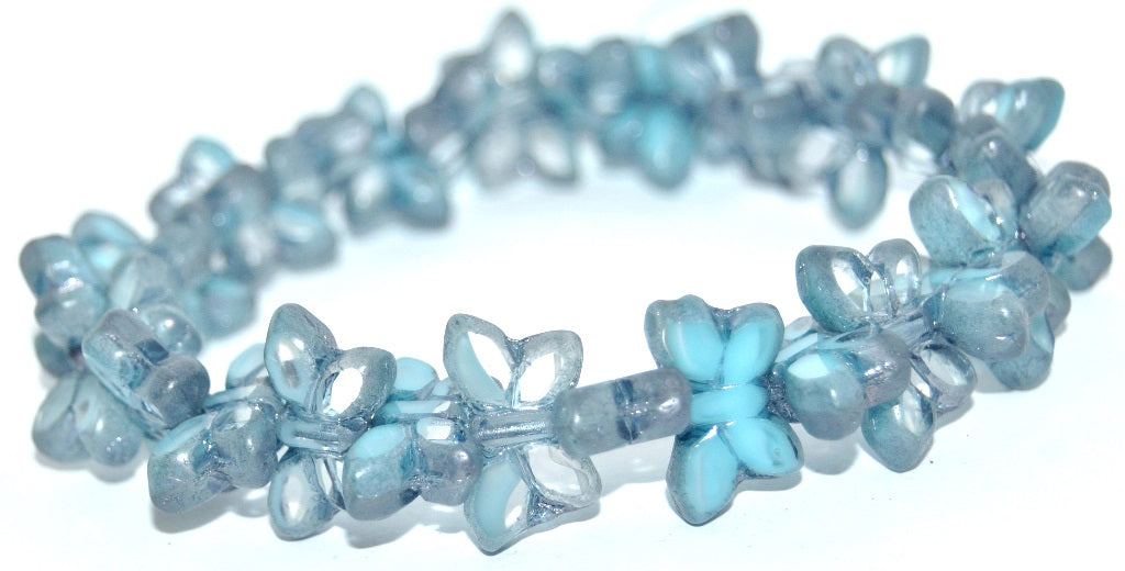 Table Cut Butterfly Beads, 66018 Luster Blue Full Coated (66018-14464), Glass, Czech Republic