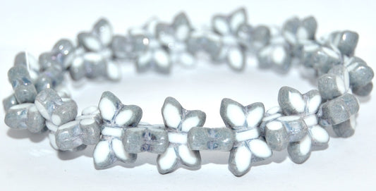 Table Cut Butterfly Beads, White Luster Blue Full Coated (02010-14464), Glass, Czech Republic