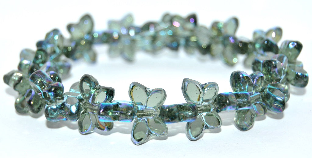 Table Cut Butterfly Beads, Pale Blue Ab (30310-AB), Glass, Czech Republic