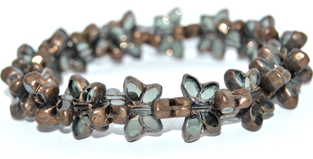 Table Cut Butterfly Beads, Pale Blue Bronze Matte (30310-14415-M), Glass, Czech Republic