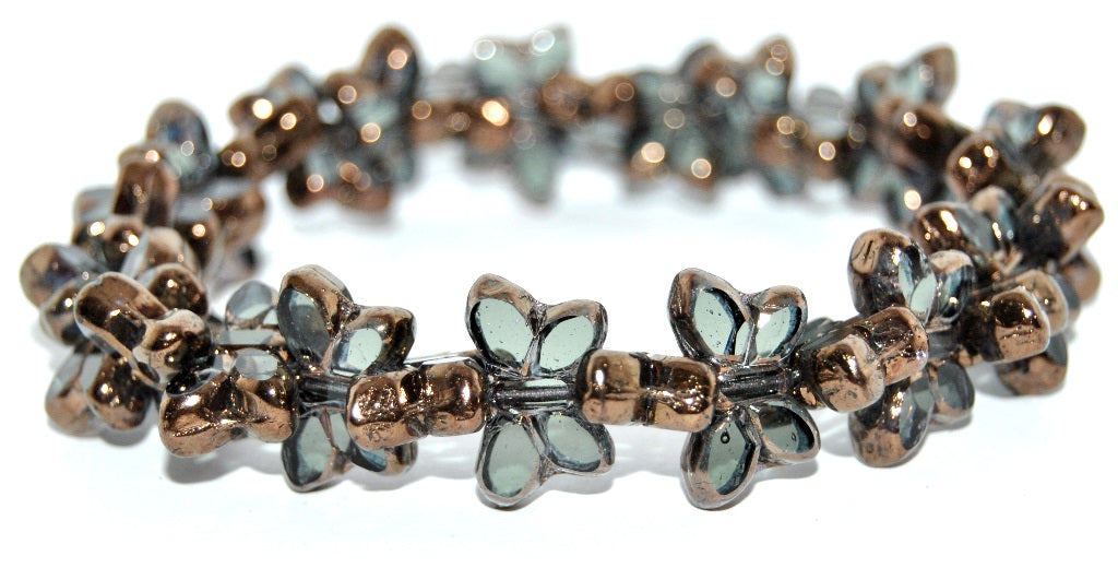 Table Cut Butterfly Beads, Pale Blue Bronze (30310-14415), Glass, Czech Republic