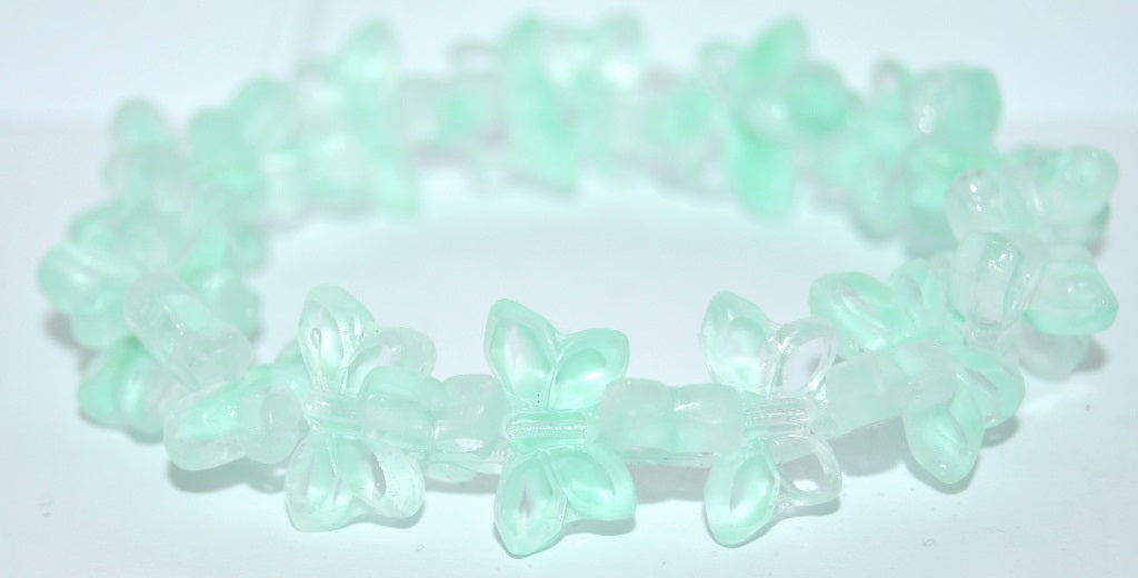 Table Cut Butterfly Beads, Teal Matte (56218-M), Glass, Czech Republic