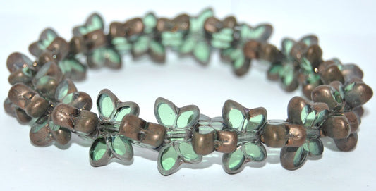 Table Cut Butterfly Beads, Transparent Green Bronze Matte (50500-14415-M), Glass, Czech Republic