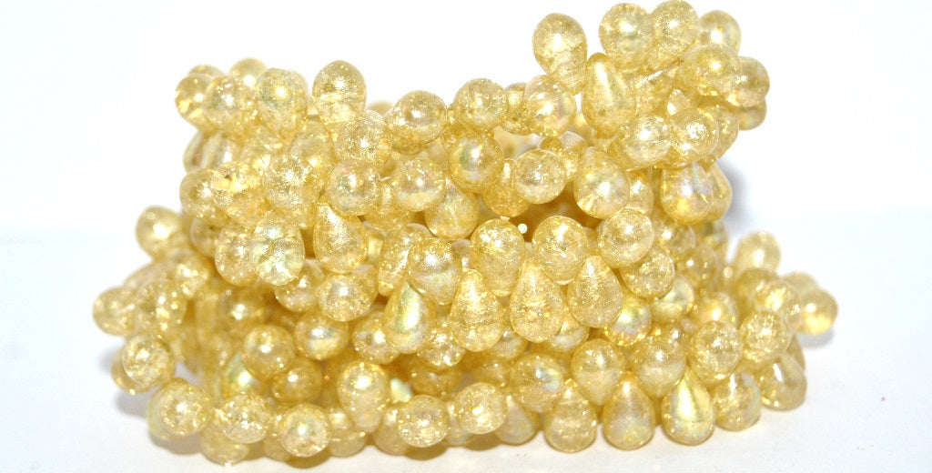 Pear Teardrop Pressed Glass Beads, 34302 Ab Crack (34302-AB-CRACK), Glass, Czech Republic