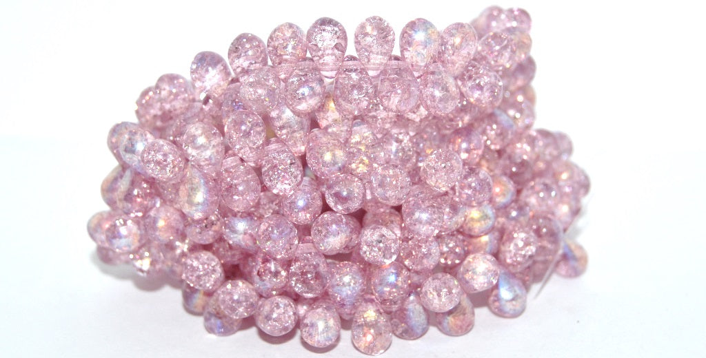 Pear Teardrop Pressed Glass Beads, 34306 Ab Crack (34306-AB-CRACK), Glass, Czech Republic