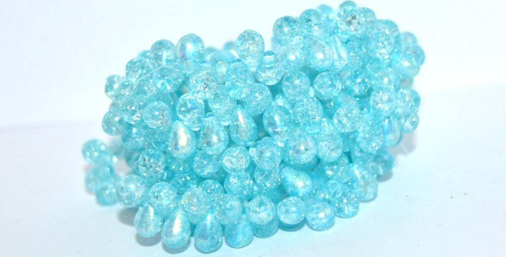 Pear Teardrop Pressed Glass Beads, 34308 Ab Crack (34308-AB-CRACK), Glass, Czech Republic