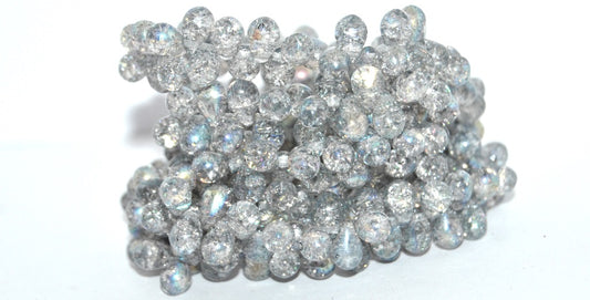 Pear Teardrop Pressed Glass Beads, 34311 Ab Crack (34311-AB-CRACK), Glass, Czech Republic