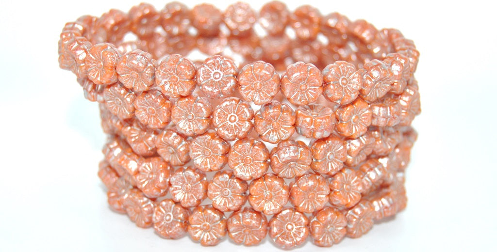 Hawaii Flower Pressed Glass Beads, Deep Orange  86700 (93140-86700), Glass, Czech Republic