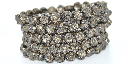 Hawaii Flower Pressed Glass Beads, Black 43710 (23980-43710), Glass, Czech Republic