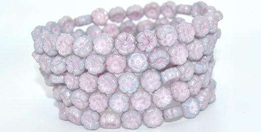 Hawaii Flower Pressed Glass Beads, White Luster Lila (02010-14494), Glass, Czech Republic