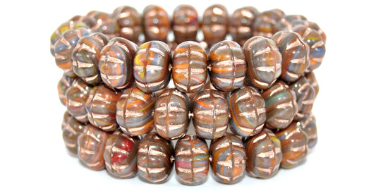 Pumpkin Pressed Glass Beads, Mixed Colors Brown Copper Lined (MIX-BROWN-54200), Glass, Czech Republic