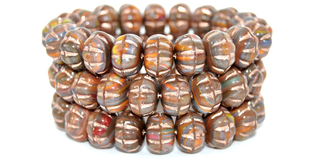 Pressed Beads, Mixed Colors Brown Copper Lined (MIX-BROWN-54200), Glass, Czech Republic