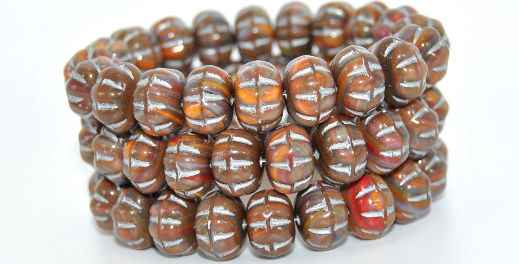 Pumpkin Pressed Glass Beads, Mixed Colors Brown Silver Lined (MIX-BROWN-54201), Glass, Czech Republic