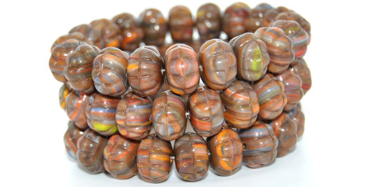 Pumpkin Pressed Glass Beads, Mixed Colors Brown (MIX-BROWN), Glass, Czech Republic