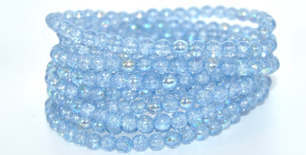 Round Pressed Glass Beads Druck, 34307 Ab Crack (34307-AB-CRACK), Glass, Czech Republic