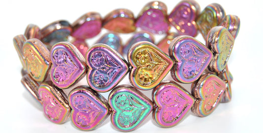 Heart With Flower Pressed Glass Beads, Black Vitex 2X (23980-VITEX-2X), Glass, Czech Republic