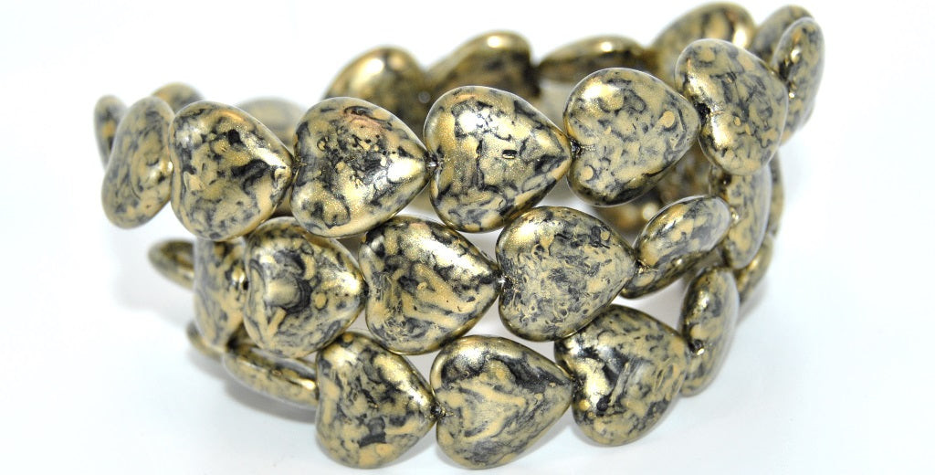 Heart Pressed Glass Beads, Black 86710 (23980-86710), Glass, Czech Republic