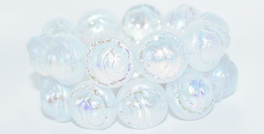 Round With Rose Flower Pressed Glass Beads, Crystal Abm 2X (00030-ABM-2X), Glass, Czech Republic