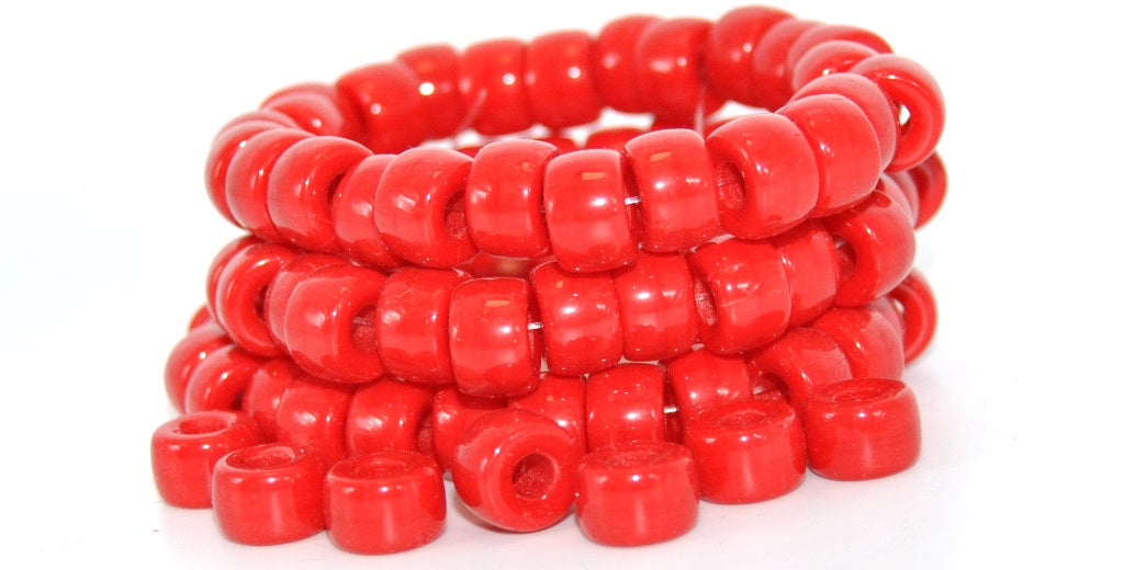 Round Pony Bagel Pressed Glass Beads With Big Hole, Opaque Red (93200), Glass, Czech Republic