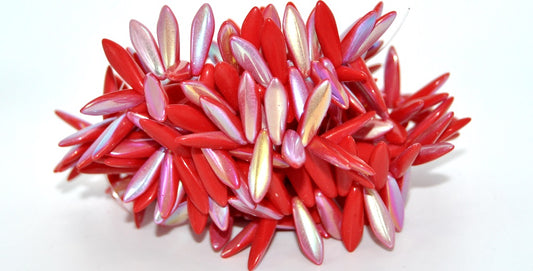 Dagger Pressed Glass Beads, Red Ab (93190-AB), Glass, Czech Republic