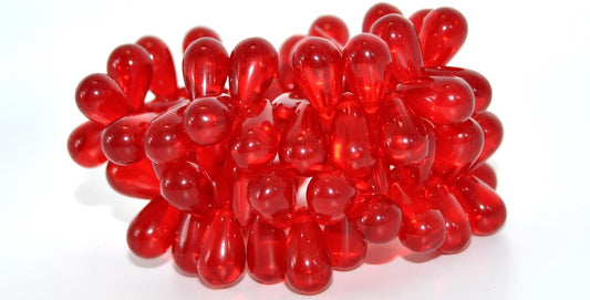 Pear Teardrop Pressed Glass Beads, Ruby Red (90080), Glass, Czech Republic