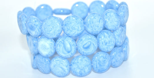 Flat Round Coin Pressed Glass Beads, White 34307 (02010-34307), Glass, Czech Republic