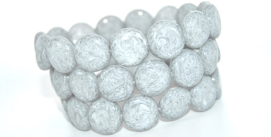 Flat Round Coin Pressed Glass Beads, White 34311 (02010-34311), Glass, Czech Republic