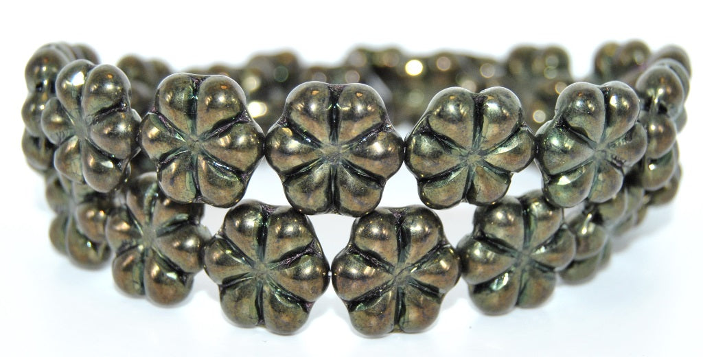 6-Petal Flower Pressed Glass Beads, Black Luster Red Full Coated (23980-14495), Glass, Czech Republic