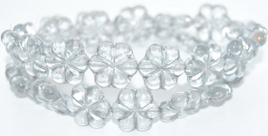 6-Petal Flower Pressed Glass Beads, Crystal Silver Lined (00030-54201), Glass, Czech Republic