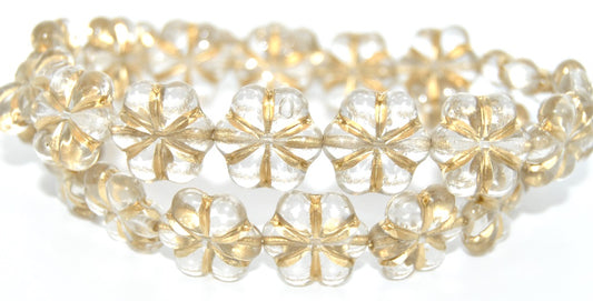 6-Petal Flower Pressed Glass Beads, Crystal Gold Lined (00030-54202), Glass, Czech Republic