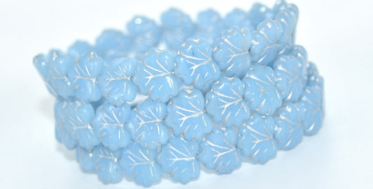 Grape Leaf Pressed Beads, Opal Blue Silver Lined (31000-54201), Glass, Czech Republic