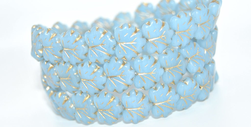 Grape Leaf Pressed Beads, Opal Blue Gold Lined (31000-54202), Glass, Czech Republic