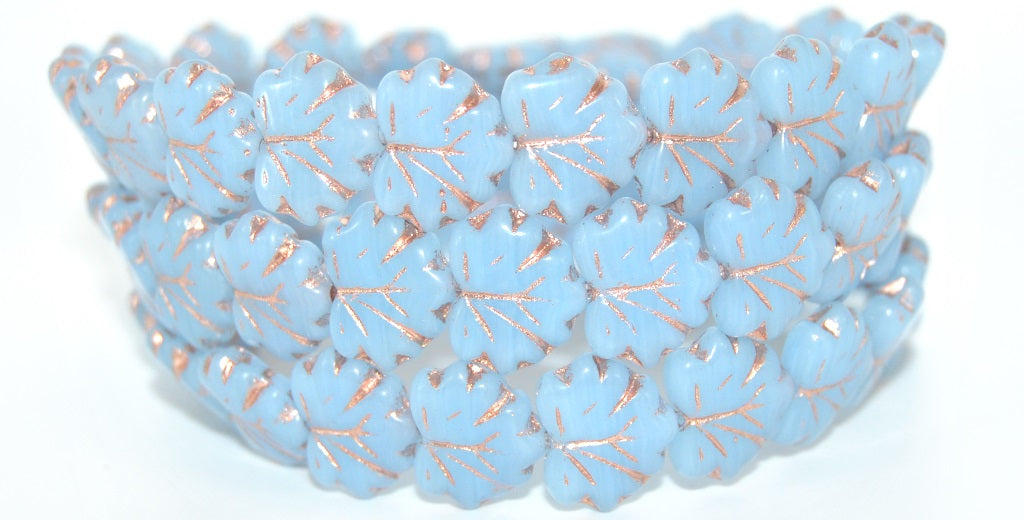 Grape Leaf Pressed Beads, Opal Blue Copper Lined (31000-54200), Glass, Czech Republic