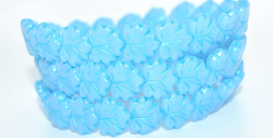 Grape Leaf Pressed Beads, Opal Blue Light Blue Lined (31000-43811), Glass, Czech Republic