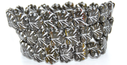 Grape Leaf Pressed Beads, Mix Brown Crystal Silver Lined (16617-54201), Glass, Czech Republic