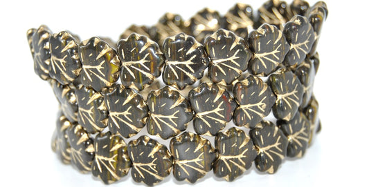Grape Leaf Pressed Beads, Mix Brown Crystal Gold Lined (16617-54202), Glass, Czech Republic