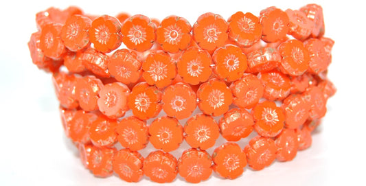 Table Cut Round Beads Hawaii Flowers, Deep Orange  86710 (93140-86710), Glass, Czech Republic