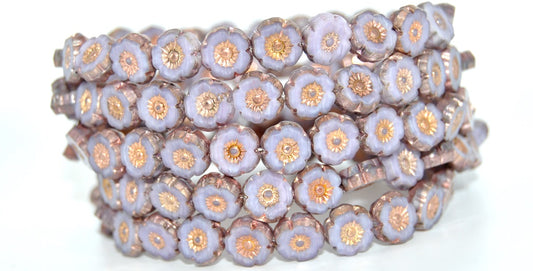 Table Cut Round Beads Hawaii Flowers, 24010 Rose Gold Capri 2X (24010-27101-2X), Glass, Czech Republic