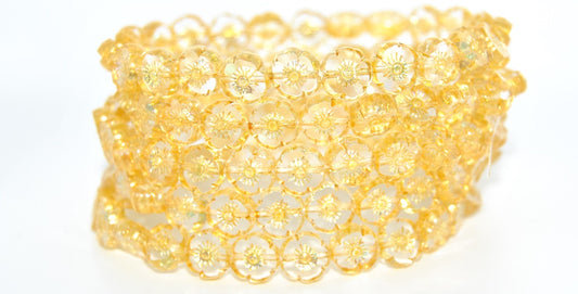 Table Cut Round Beads Hawaii Flowers, Crystal 34302 Ab (00030-34302-AB), Glass, Czech Republic