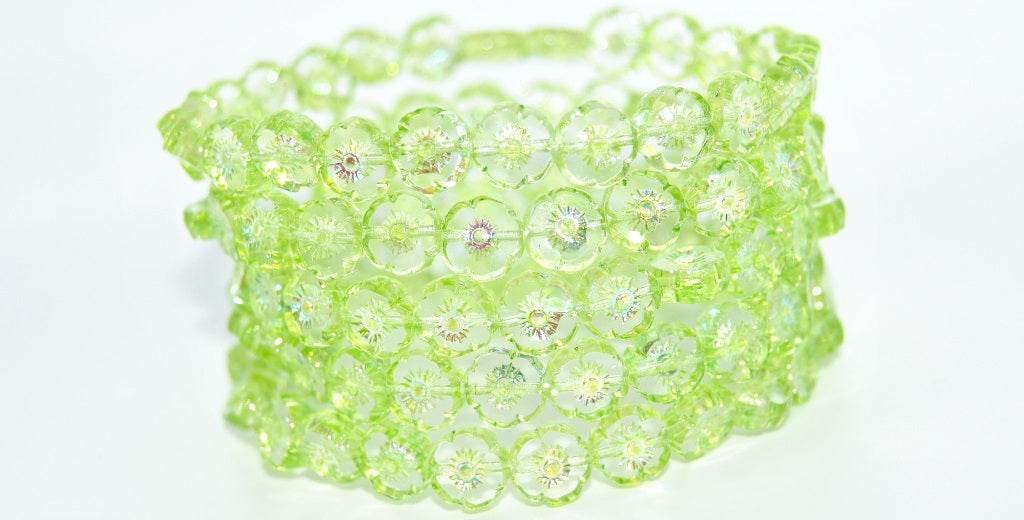 Table Cut Round Beads Hawaii Flowers, Crystal 34310 Ab (00030-34310-AB), Glass, Czech Republic