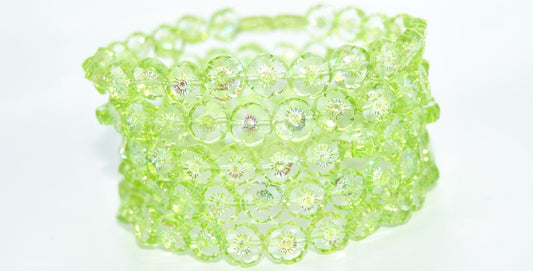 Table Cut Round Beads Hawaii Flowers, Crystal 34310 Ab (00030-34310-AB), Glass, Czech Republic