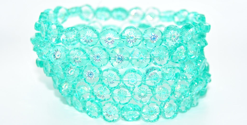 Table Cut Round Beads Hawaii Flowers, Crystal 34309 Ab (00030-34309-AB), Glass, Czech Republic
