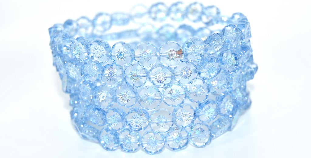 Table Cut Round Beads Hawaii Flowers, Crystal 34307 Ab (00030-34307-AB), Glass, Czech Republic