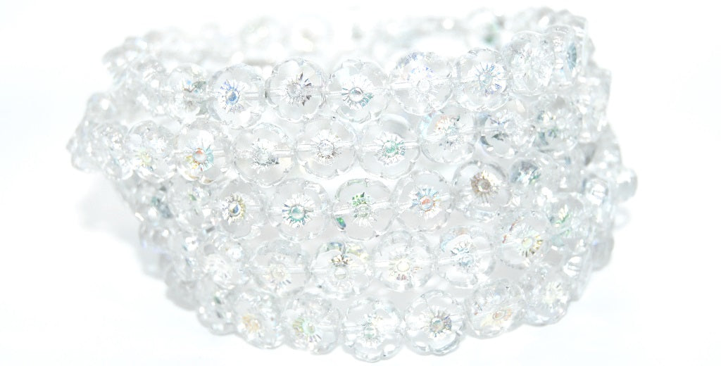 Table Cut Round Beads Hawaii Flowers, Crystal 34301 Ab (00030-34301-AB), Glass, Czech Republic