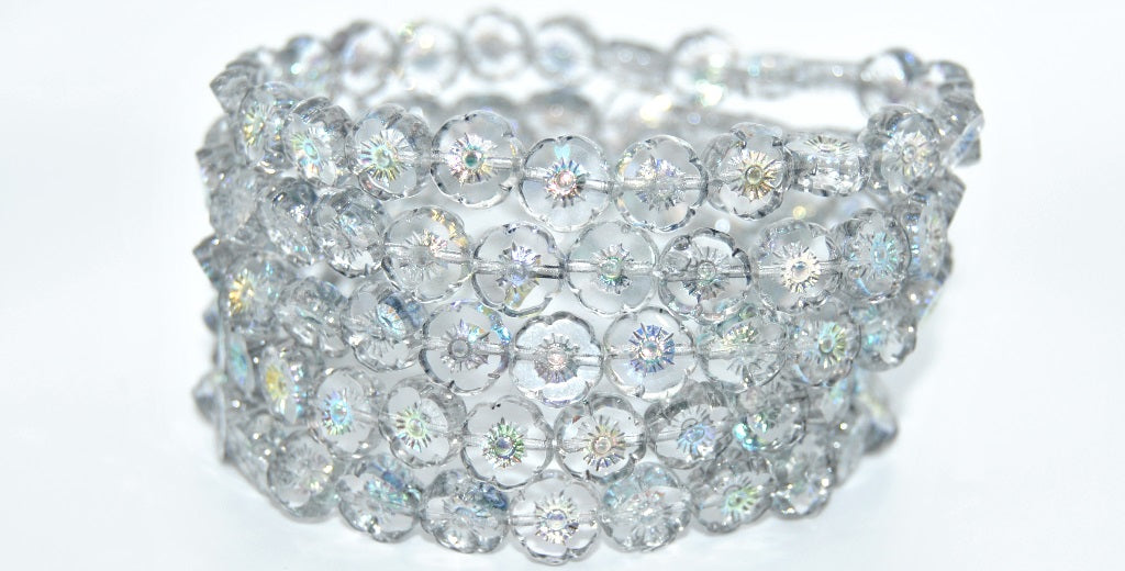Table Cut Round Beads Hawaii Flowers, Crystal 34311 Ab (00030-34311-AB), Glass, Czech Republic