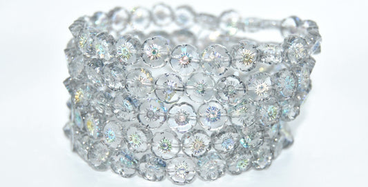 Table Cut Round Beads Hawaii Flowers, Crystal 34311 Ab (00030-34311-AB), Glass, Czech Republic