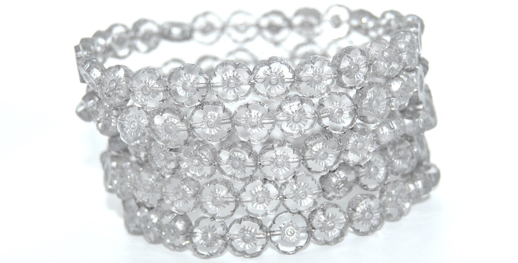 Table Cut Round Beads Hawaii Flowers, Crystal 34301 (00030-34301), Glass, Czech Republic