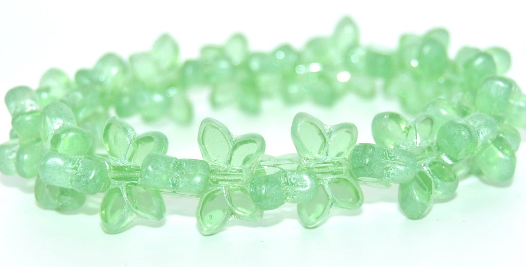Table Cut Butterfly Beads, Transparent Green Luster Cream B (50500-14401B), Glass, Czech Republic