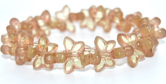 Table Cut Butterfly Beads, Transparent Yellow Uranium Luster Red Full Coated (80130-URANIUM-14495), Glass, Czech Republic